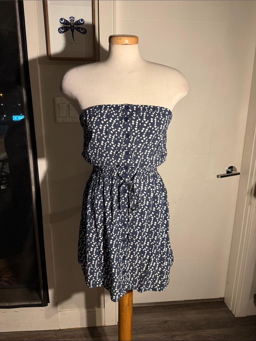 Strapless Navy Printed Strapless Summer Dress